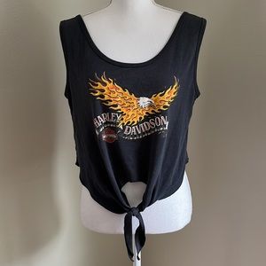 VTG 90s HARLEY-DAVIDSON Flame Eagle Tie Front Cropped Tank